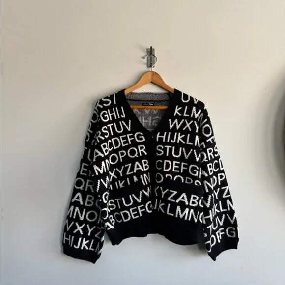 Fashion nova medium Trendy Black and White Lettered Cardigan - Picture 4 of 13